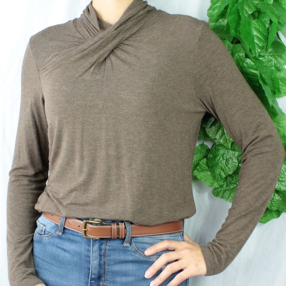Tops - Tribal Mock/Turtleneck Brown Long Sleeve Tunic Top
